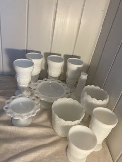 Vintage milk white glass bowls glasses  Anchor Hocking  Fire King MCM  glass ware EACH