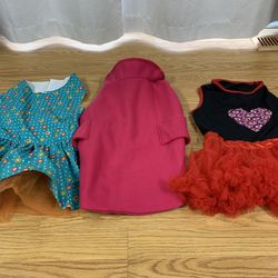2 Large Holiday Dog Dress And One Large Warm Coat