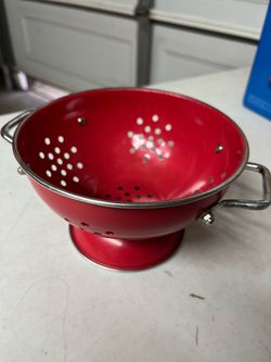 Small Red Metal Colander with Handles $5
