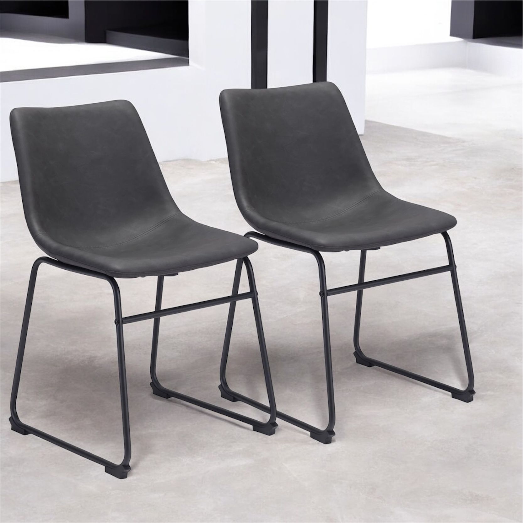Black Smart 18.7" Faux Leather Upholstered Side Chairs, Set of 2