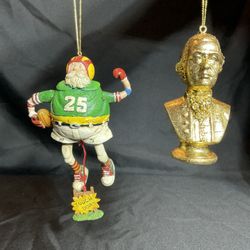 Set Of Two Ornaments Green Bay Packers & Color Gold George Washington 