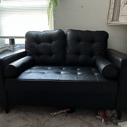 Black Faux Leather Loveseat 