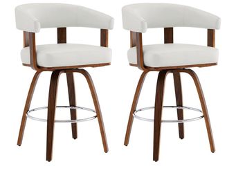 CHITA Swivel Counter Height Barstools Set of 2, FSC Certified Faux Leather Upholstered Bar Stools with Back and Armrest for Kitchen Island Home Bar, 2