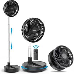 Foldable Oscillating Standing Fan, 10000mAh Battery Operated Outdoor Fan, 8" USB Input & Output, Quiet Pedestal Fan for Camping Travel Room-Black