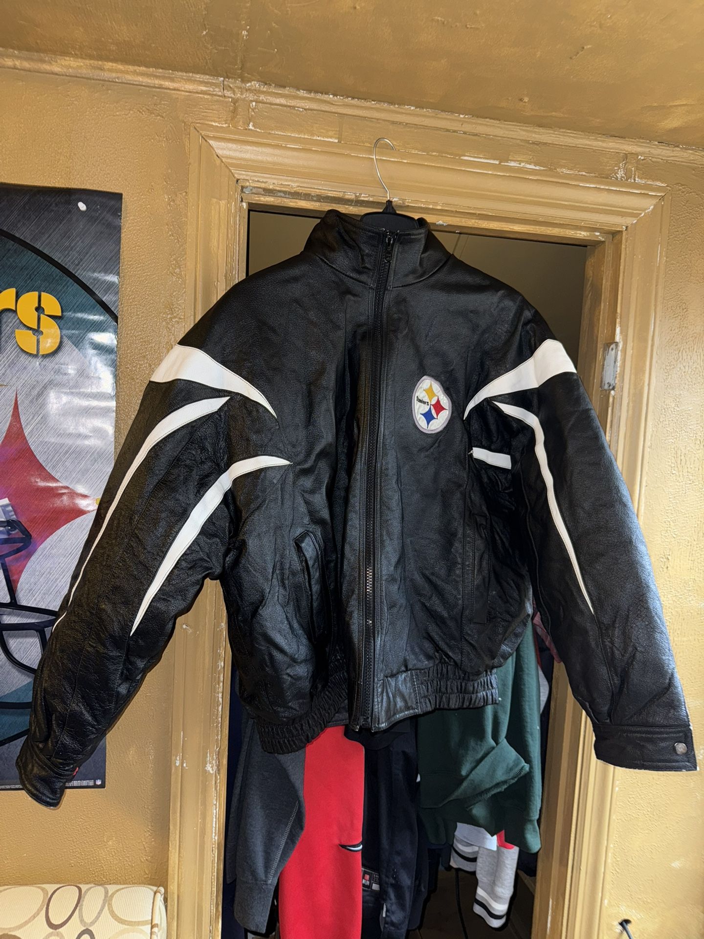 NFL Football Pro Player Pittsburgh Steelers Leather Jacket Coat Vintage Used