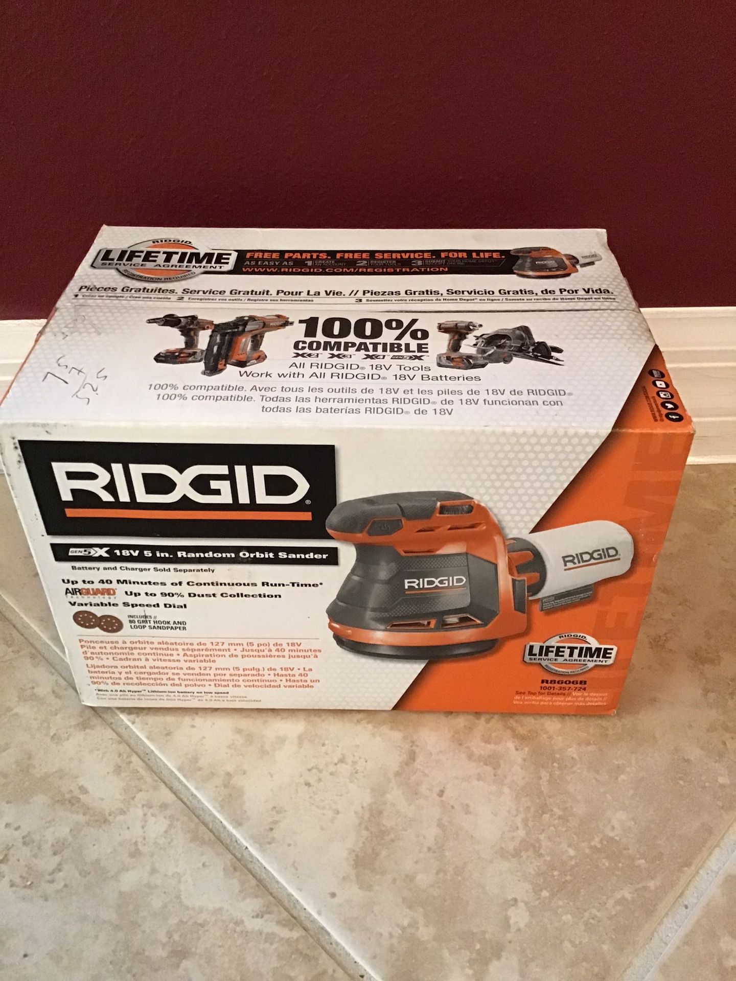 New In Box. Ridgid R8606B 18V Cordless 5 in. Random Orbit Sander ( TOOL ONLY)