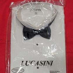 LUCASINI white tuxedo shirt w/ bow tie convertible cuffs 17 1/2 34/35 regular fit