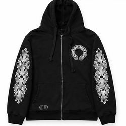 Chrome Hearts Horseshoe Floral Cross Sleeve Zip Hoodie – Size L