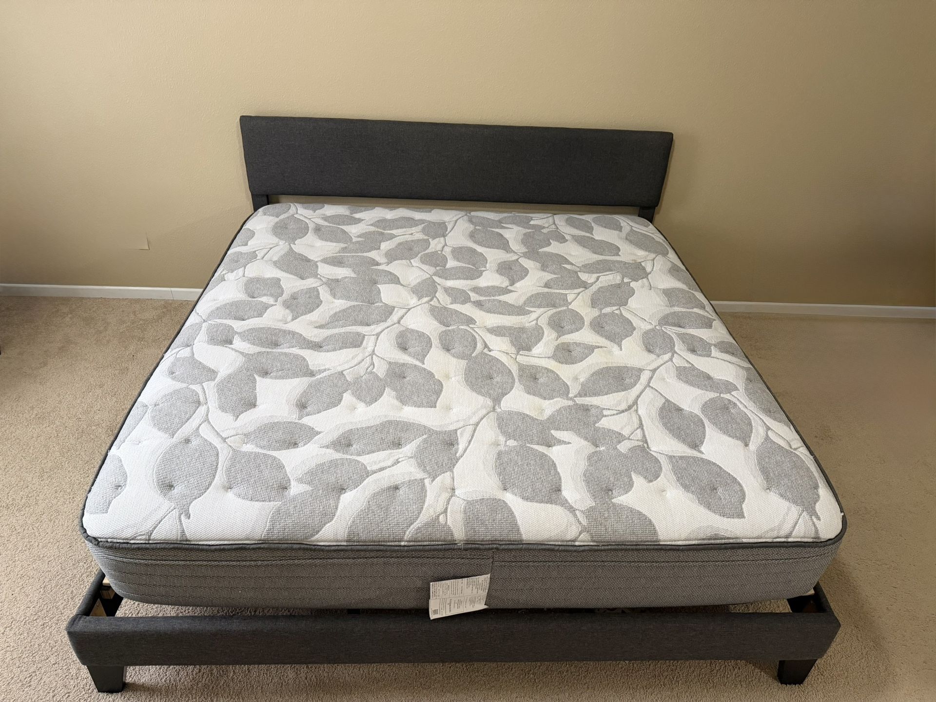 12” King Size Mattress With Free Bed Frame And 2 Side Tables