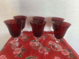 Vintage Red  Goblet Wine Glasses Set Of 6