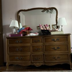 Vintage Dixie French Provincial 9-Drawer Triple Dresser & Mirror