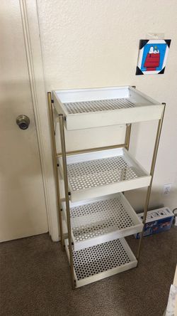 Foldable metal kitchen bathroom organizer shelves gold and white very good condition for 40