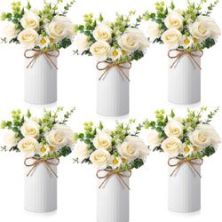 Set  of 18 Centerpiece for Table Decoration. Artificial Fake Rose Flowers with Metal Vase,