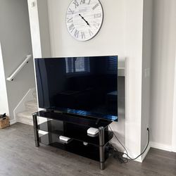 Black Tempered Glass TV Stand - Excellent Condition - Fits up to 65" TV