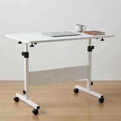 Adjustable Height Standing Desk, Stand Up Desk with 360° Flip, Wheels for Small Spaces and Home Offices Classrooms, White(Adjustable Height: 32-47 in)