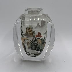 Vintage Chinese Japanese Internally Painted SNUFF BOTTLE Clear Glass