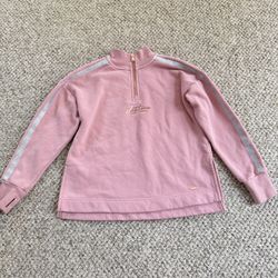  Justice Girls Sz 7 Pink Half Zip Long Sleeve Sweatshirt Pink Silver Lines 