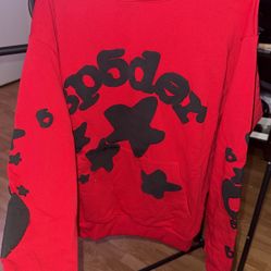 Sp5der Beluga Red Hoodie Black Puff Print Size L – Brand New
