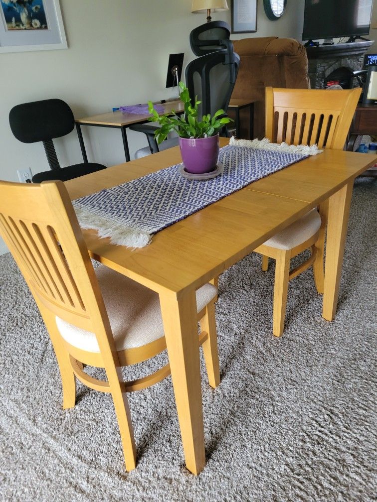 Solid Maple Kitchen Table And 2 Chairs, Butterfly Leaf.