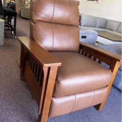 Furniture- Genuine Leather Pushback Recliner- Harrison 
