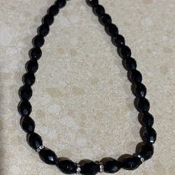 Chic Black Beaded Necklace with Silver Accents