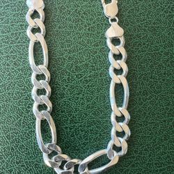 925 Italy Silver, Figaro Link, Bracelet, 9 Inches 40 G