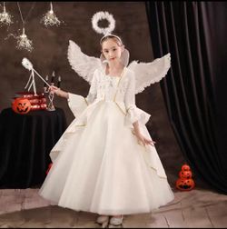 8-10 years Girls White Formal Gown with Gold Trim