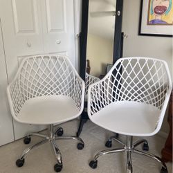 2 $80 Each Sturdy Height Adjustable White Chairs W/Cushions