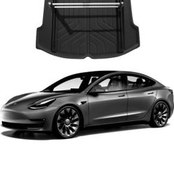 FJinfly Tesla Model 3 Cargo Mat for 2023 2022 2021, Cargo Mat and Luggage Mounts, 2PCS All Weather Full Set Cargo Liners Accessories, 3D TPE Odorless 