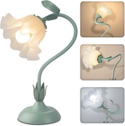 Bedside Table Lamps for Bedroom, Cute Flower Desk Lamp With Adjustable Flexible Gooseneck, 3 Color Temperatures Nightstand Lamp with E26 LED Bulbs, Fl