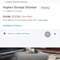 Joy Bird Hughes Storage Ottoman Grey 