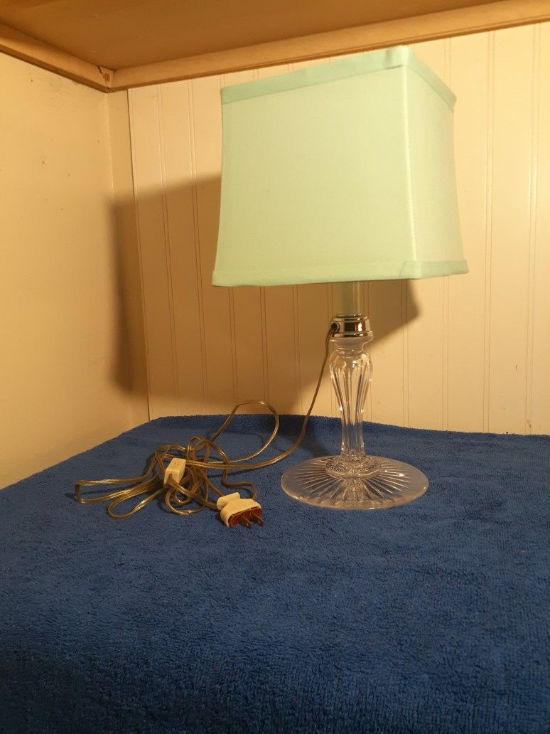 Vintage Gilbert Rohde Glass Lamp With A Mint Green Cloth Shade . On The Rotary Switch On The Lamp Reads: Gilbert- Pat No. - Und Lab Inc. List