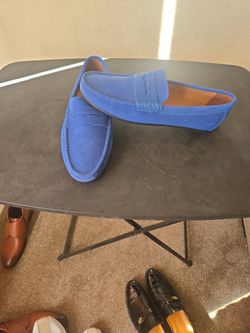 Blue Suede Penny Loafers