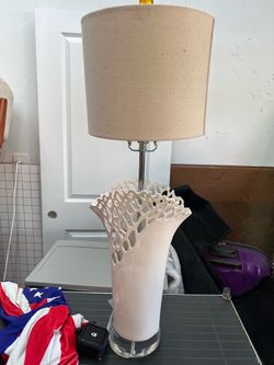 White Ceramic Table Lamp with Linen Shade