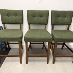 Bettie Walnut & Avocado Upholstered Counter Height Stools-set of 3