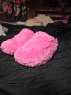 Pink Nike Fuzzy Slippers