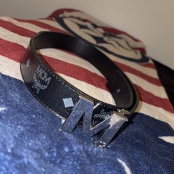 MCM Black/Silver Claus Leather Belt