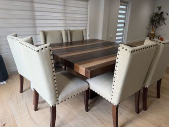 Rustic Wood Dining Table Set with 6 Chairs and Bench