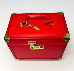 Vintage Elizabeth Arden Red Makeup Case Hard Sided Travel Train Cosmetic