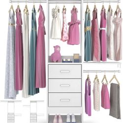 4FT Small Closet System with 3 Fabric Drawers, 48'' Closet Organizer System With 3 Adjustable Shelves, Flexible Built-In Clothes Garment Rack for Smal