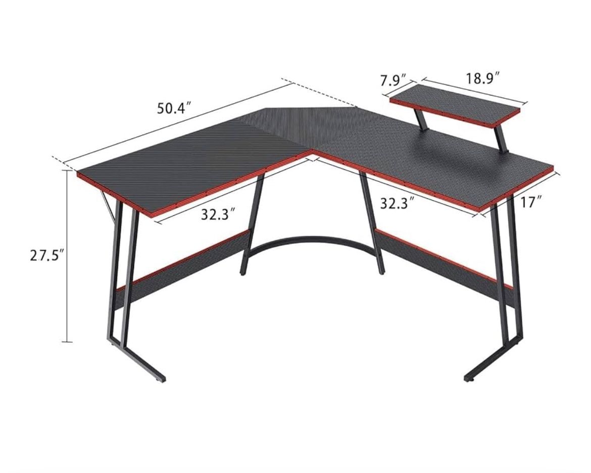 Carbon Fiber L Shaped Desk With Monitor Stand