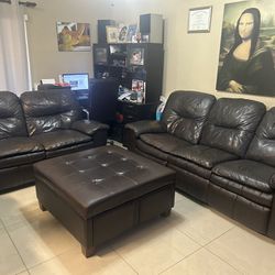 Living/Family Room Couch Leather Sofa Loveseat Ottoman