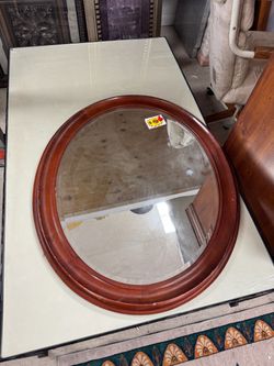 Round Wall Mirror with Wood Frame