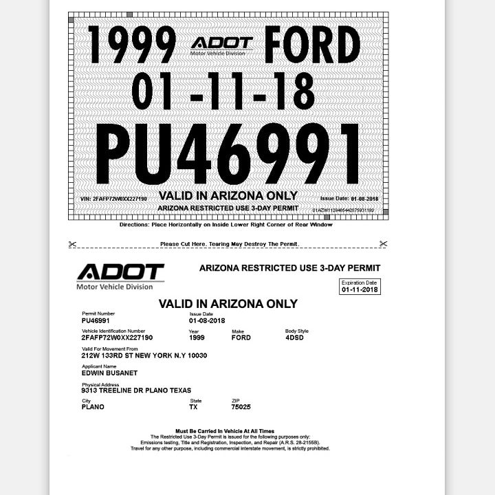 Temp tags 3day for 10 cash and 15 day for 50