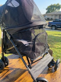 Black Pet Stroller with Mesh Canopy