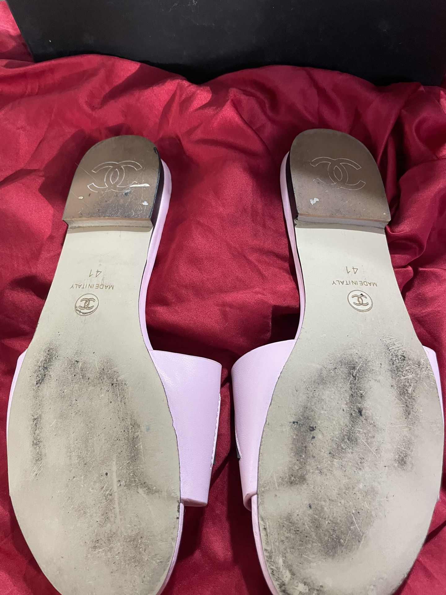 SUMMER SALE Chanel 23P black Letters Light Pink Mules Sandals