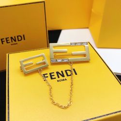 Fendi Womens Gold Double F Tassel Chain Brooch