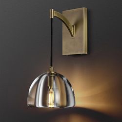 Hemisphere Crystal Modern Wall Sconce,Brass Sconces Wall Lighting,Bathroom Sconces,Gold Wall Sconce Indoor,Bedroom Wall Sconces,Bathroom Vanity Light 