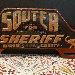 Vintage SOUTER For Erie County Sheriff Plate Topper- Embossed GOP Elephants - Harder to Find
