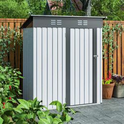 5x3ft Garden Shed Outdoor Metal Storage w/Hinged Lockable Door for Backyard Gray